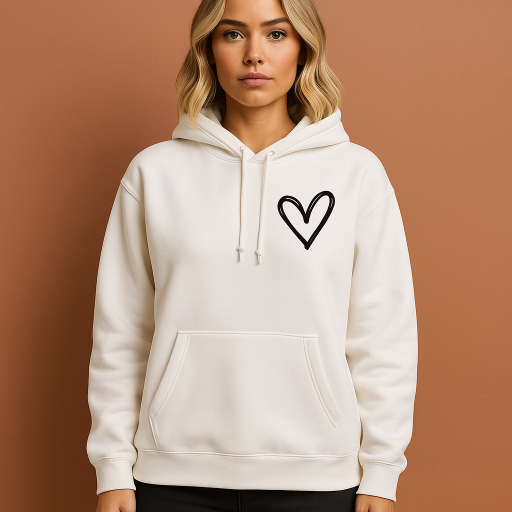 Modieuze dames hoodie met subtiele hartprint, perfecte comfortabele casual kleding voor herfst en winter.