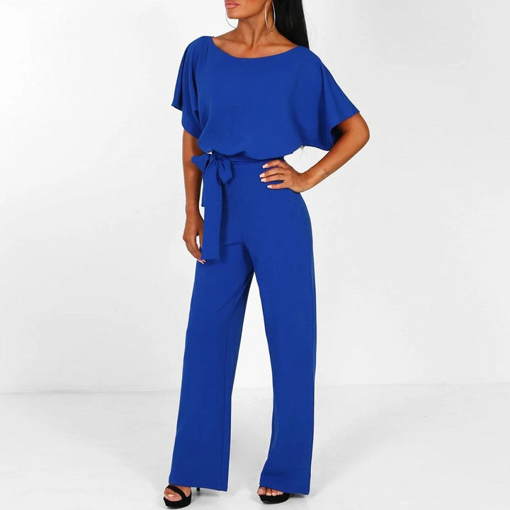 Elegante zomer jumpsuit voor dames, met korte mouwen en een flatterende ceintuur. Ademend.