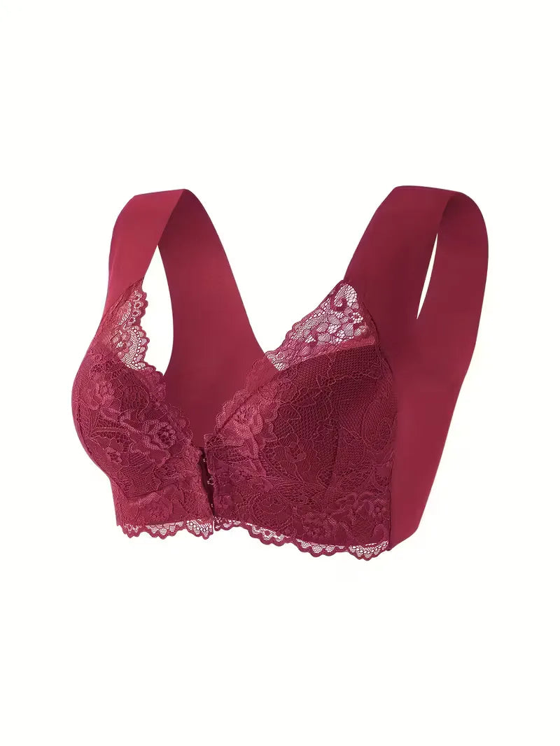 Luxe kanten dames bh met voorsluiting, naadloos, voor een soepele look.