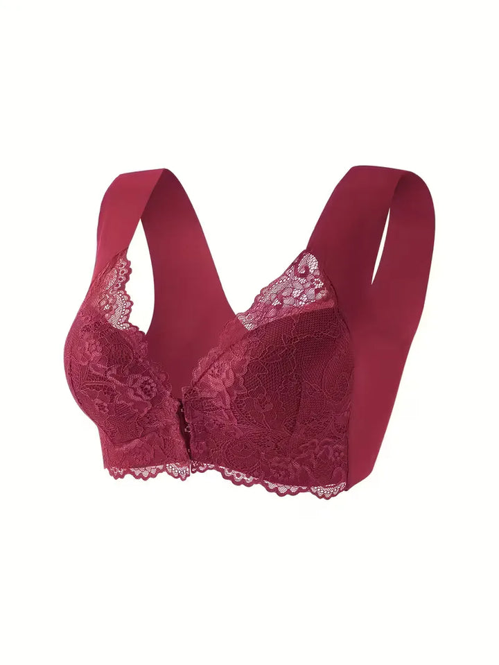 Luxe kanten dames bh met voorsluiting, naadloos, voor een soepele look.