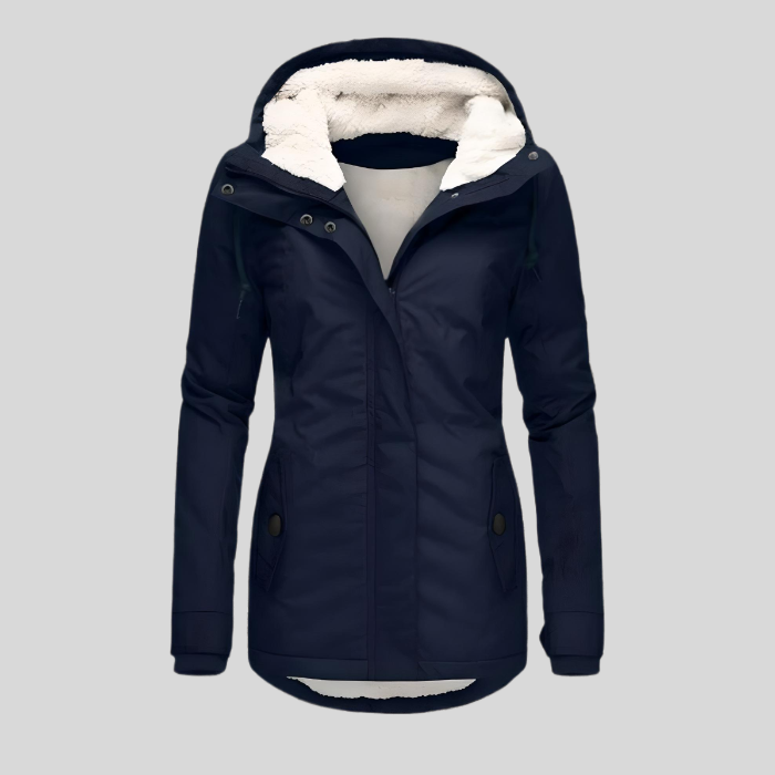 Dames lange waterdichte winterjas met capuchon, warm en gevoerd, ideaal voor koud weer.