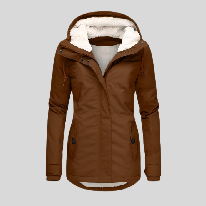 Nieuwe collectie dames winterjas, gevoerd en waterdicht, met praktische capuchon, stijlvol en warm.
