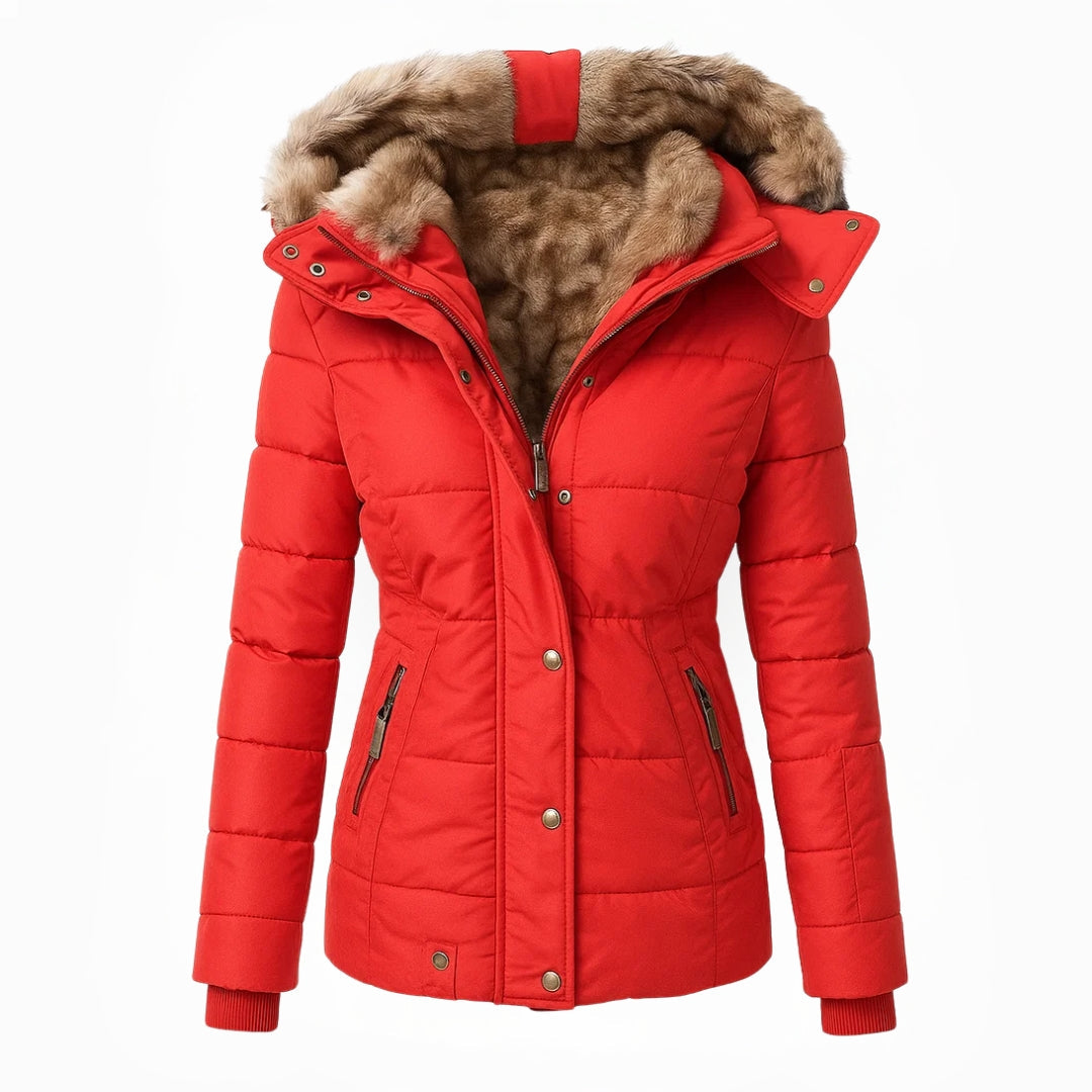 Elegante lange dames winterjas met capuchon, ideale bovenkleding voor koude winterdagen.