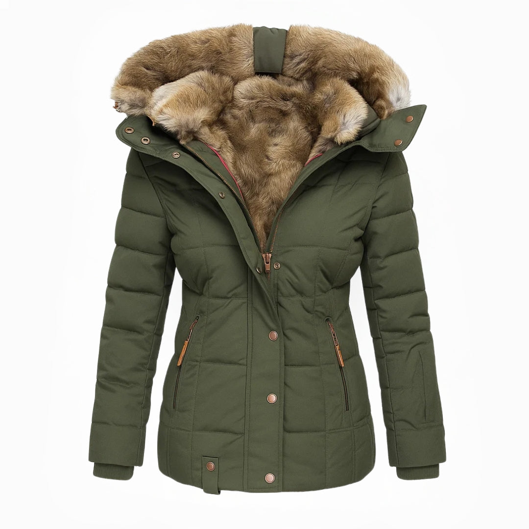 Comfortabele lange winterjas voor dames, warme capuchonjas met moderne en elegante pasvorm.