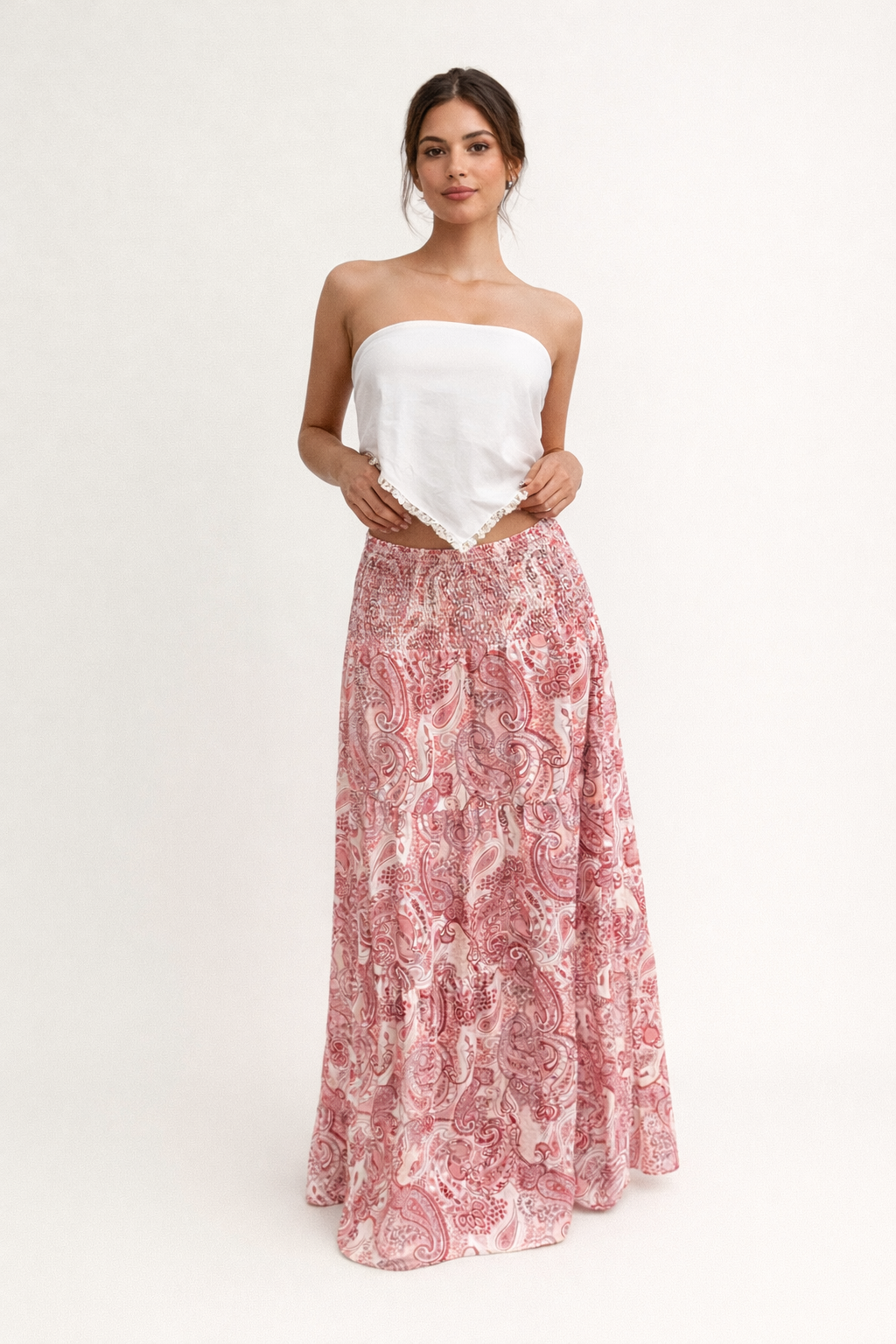 Dames lange zomerrok in boho stijl met trendy print en comfortabele elastische tailleband, perfect voor casual dagen.