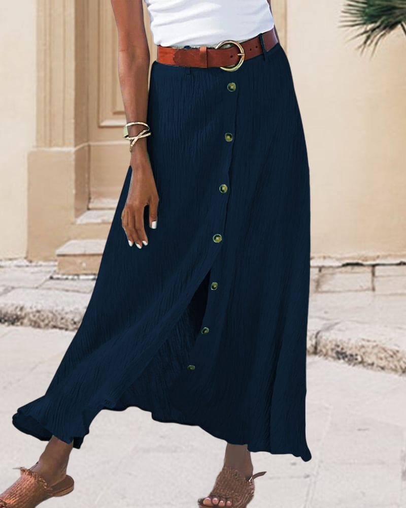 Lange dames maxirok met trendy knoopsluiting, perfecte zomerrok voor een moeiteloze stijl, casual chic.