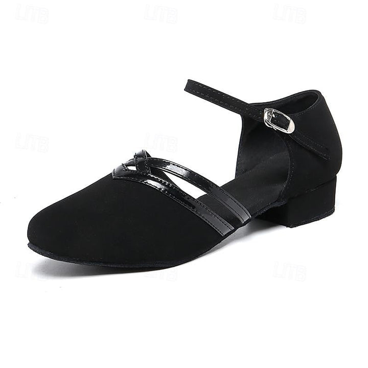 "Dames Latin Ballroom dansschoenen met suède antislip zool, satijnen bovenwerk en gewatteerde binnenzool voor comfort."