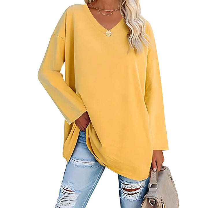 "Dames Liane trui met v-hals en lange mouwen, zachte stof, casual stijl, perfecte pasvorm voor elke stijlvolle vrouw."