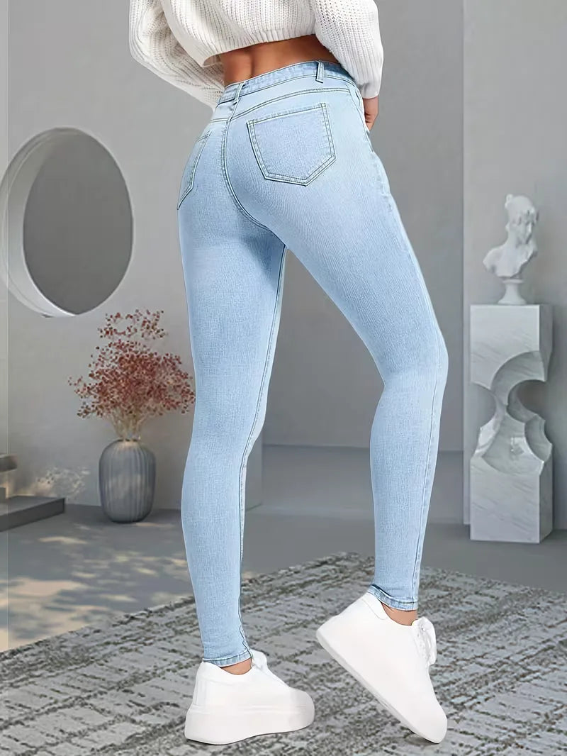 Casual enkellengte dames skinny jeans, lichtblauw met hoge taille; ideaal voor lente en zomer.