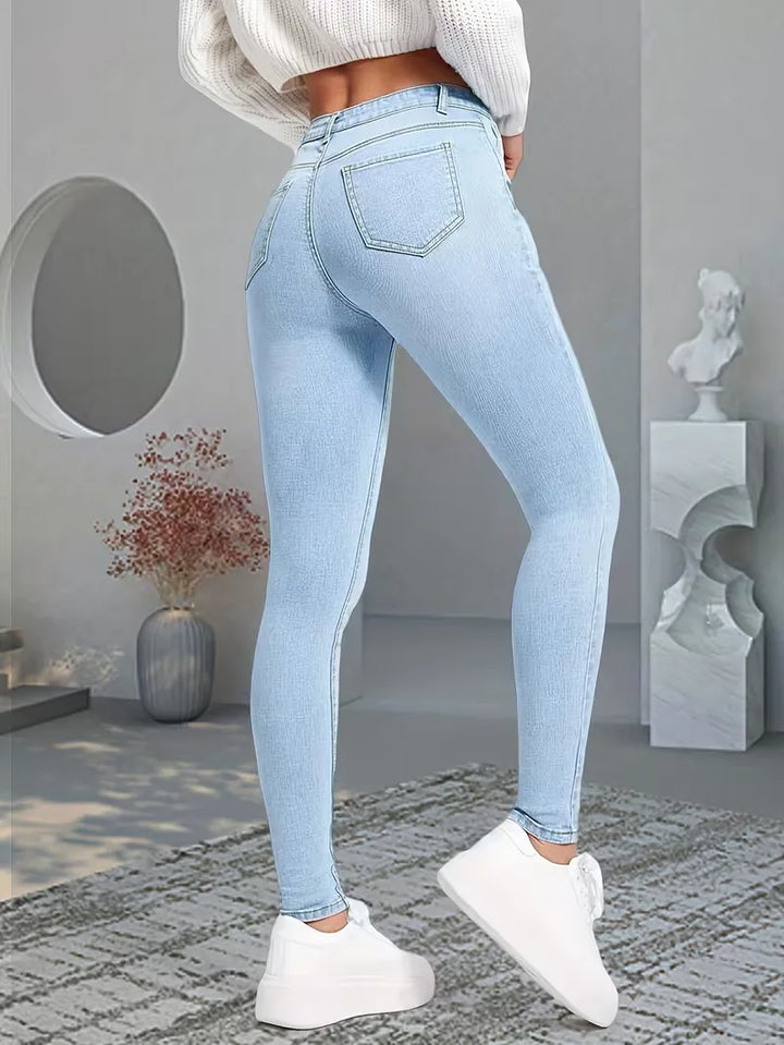Casual enkellengte dames skinny jeans, lichtblauw met hoge taille; ideaal voor lente en zomer.