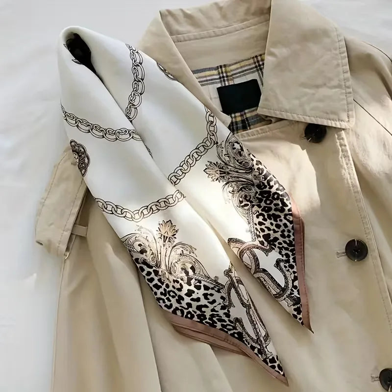 Rode dames sjaal met luipaard- en kettingpatroon, veelzijdig en elegant mode-item.