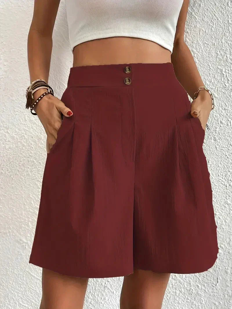 Dames linnen zomershorts met hoge taille, schuine zakken, lichtgewicht, ademend, perfect voor zomerse dagen.
