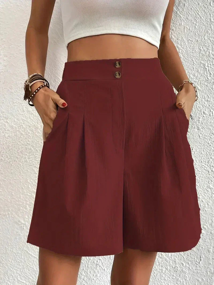 Dames linnen zomershorts met hoge taille, schuine zakken, lichtgewicht, ademend, perfect voor zomerse dagen.