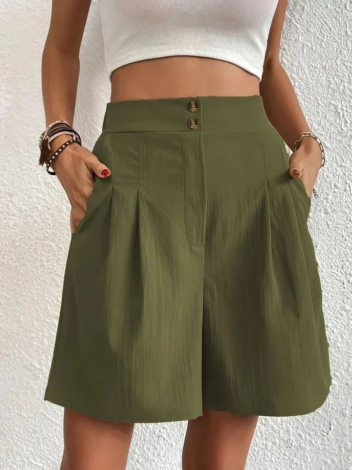 Dames linnen zomershorts met hoge taille, schuine zakken, lichtgewicht, ademend, perfect voor zomerse dagen.