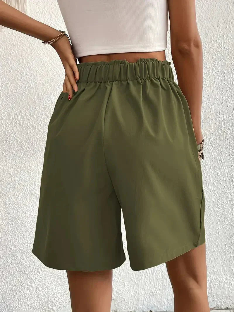 Dames linnen zomershorts met hoge taille, schuine zakken, lichtgewicht, ademend, perfect voor zomerse dagen.