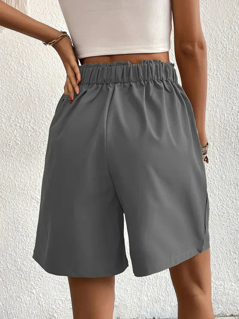 Dames linnen zomershorts met hoge taille, schuine zakken, lichtgewicht, ademend, perfect voor zomerse dagen.