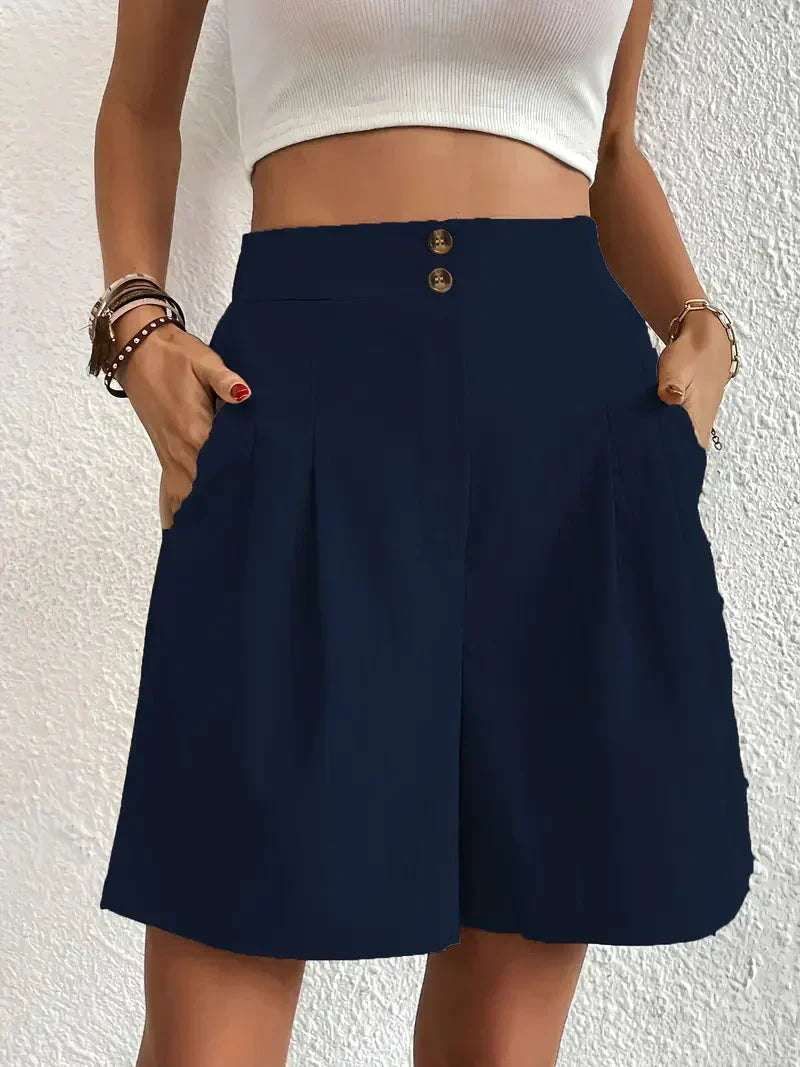 Dames linnen zomershorts met hoge taille, schuine zakken, lichtgewicht, ademend, perfect voor zomerse dagen.