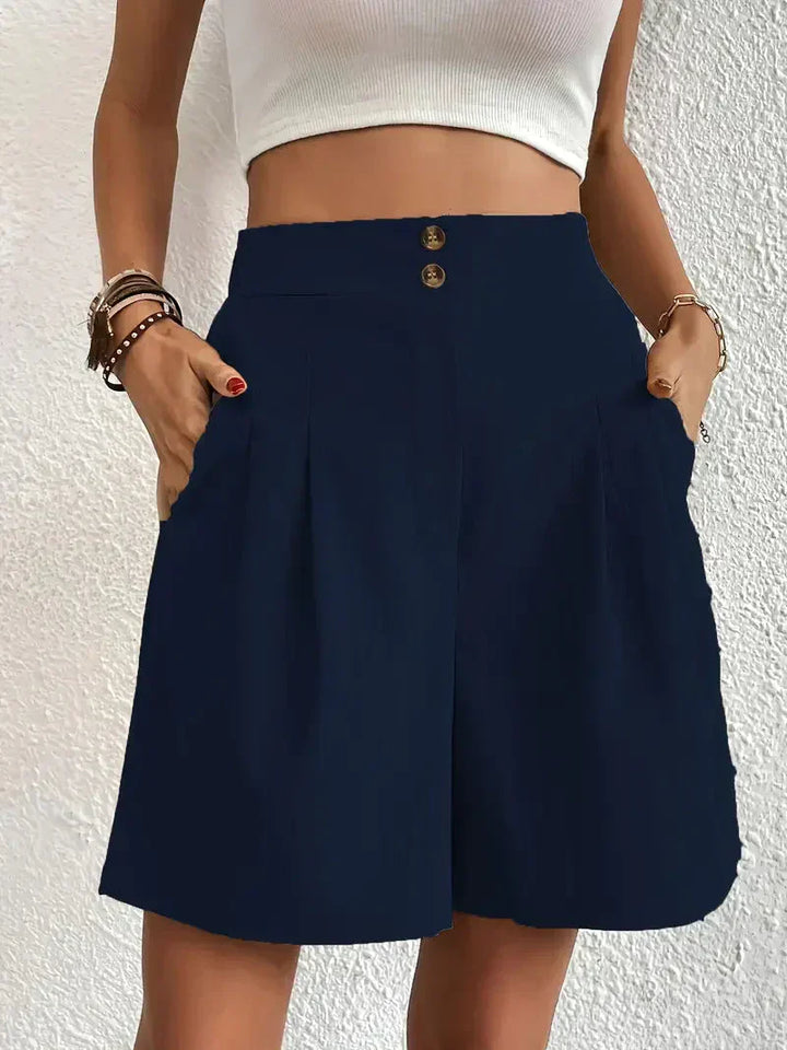 Dames linnen zomershorts met hoge taille, schuine zakken, lichtgewicht, ademend, perfect voor zomerse dagen.