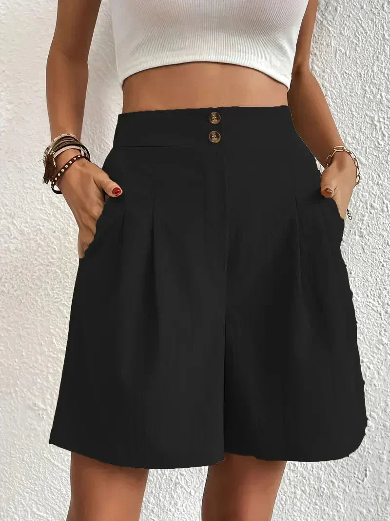 Dames linnen zomershorts met hoge taille, schuine zakken, lichtgewicht, ademend, perfect voor zomerse dagen.