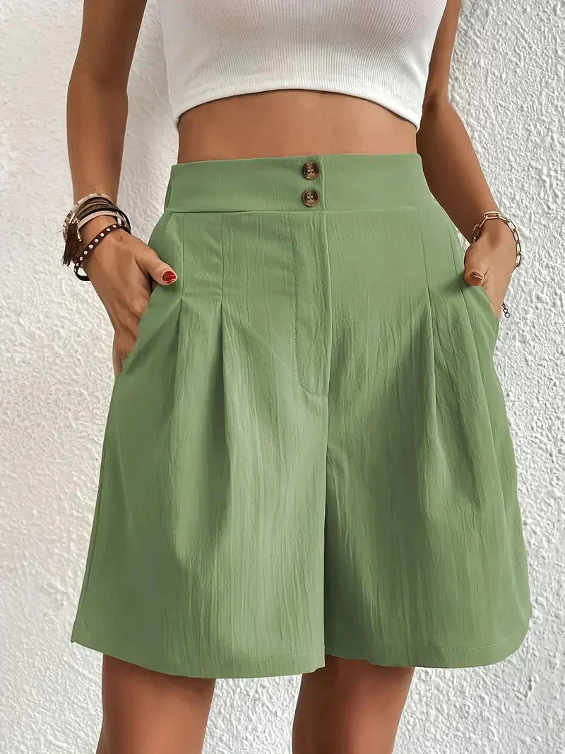 Dames linnen zomershorts met hoge taille, schuine zakken, lichtgewicht, ademend, perfect voor zomerse dagen.