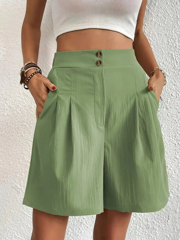 Dames linnen zomershorts met hoge taille, schuine zakken, lichtgewicht, ademend, perfect voor zomerse dagen.