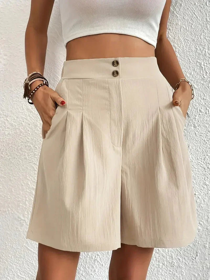 Dames linnen zomershorts met hoge taille, schuine zakken, lichtgewicht, ademend, perfect voor zomerse dagen.