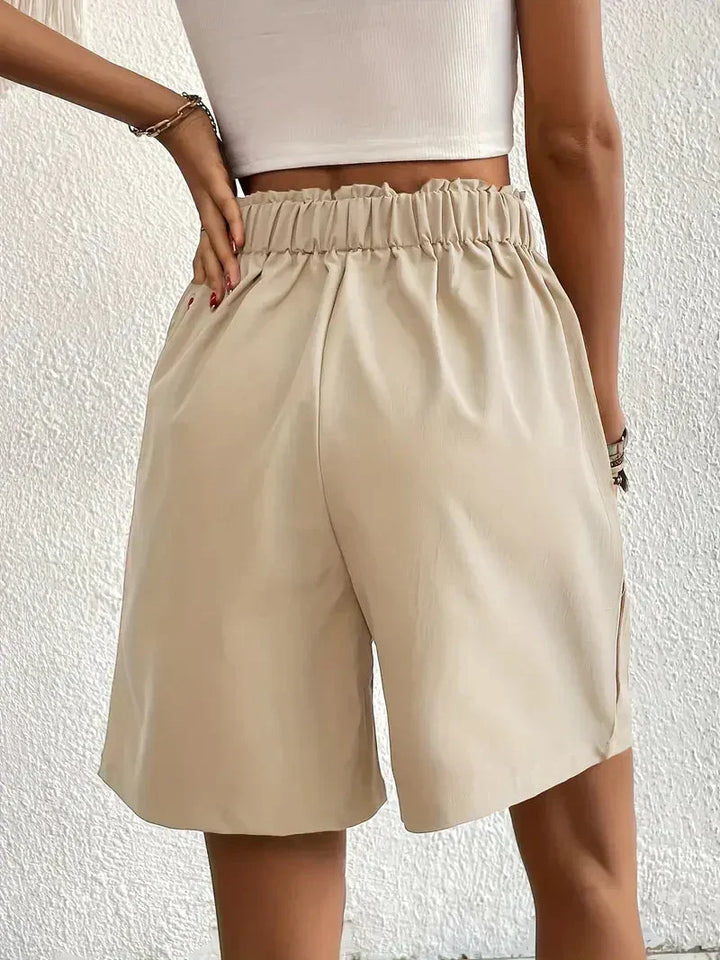Dames linnen zomershorts met hoge taille, schuine zakken, lichtgewicht, ademend, perfect voor zomerse dagen.