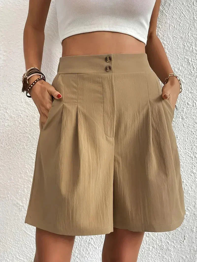Dames linnen zomershorts met hoge taille, schuine zakken, lichtgewicht, ademend, perfect voor zomerse dagen.