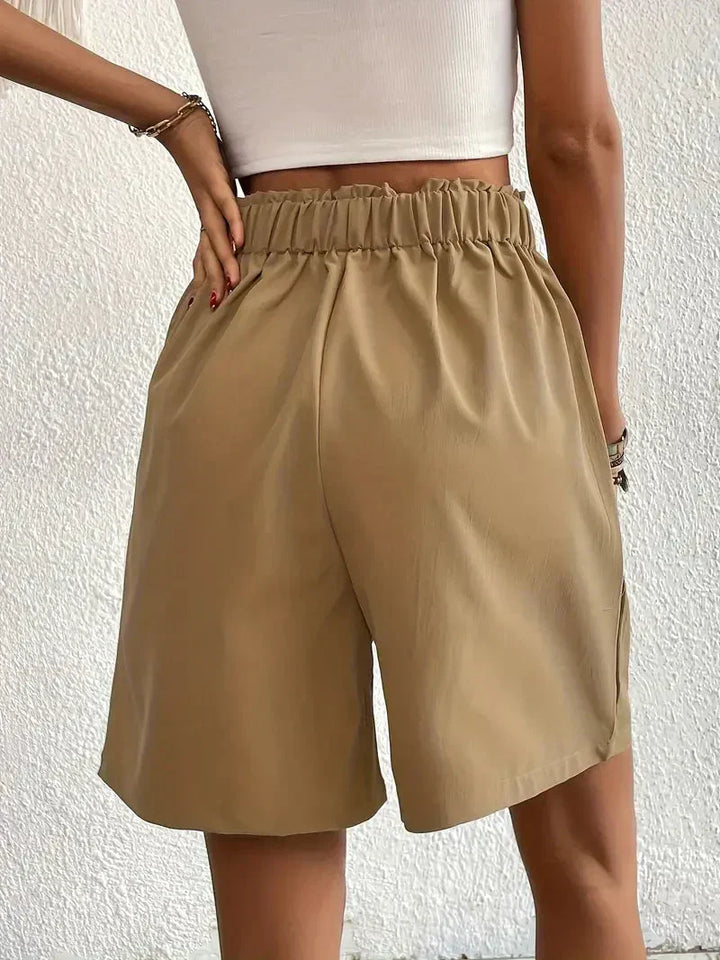 Dames linnen zomershorts met hoge taille, schuine zakken, lichtgewicht, ademend, perfect voor zomerse dagen.