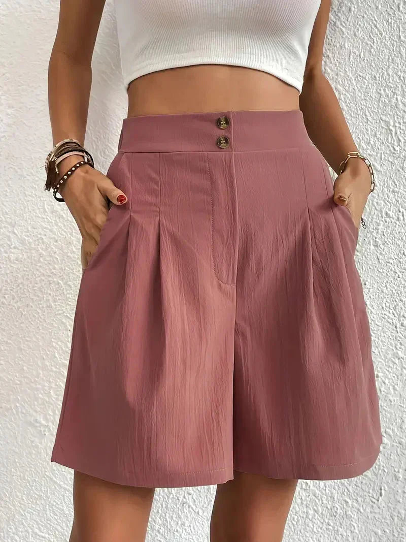 Dames linnen zomershorts met hoge taille, schuine zakken, lichtgewicht, ademend, perfect voor zomerse dagen.