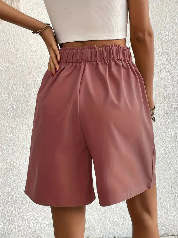 Dames linnen zomershorts met hoge taille, schuine zakken, lichtgewicht, ademend, perfect voor zomerse dagen.