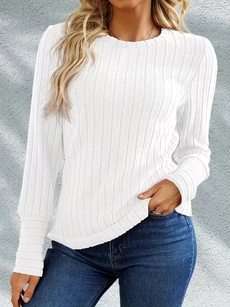 Dames longsleeve met ribstructuur, comfortabel en stijlvol voor dagelijks gebruik.