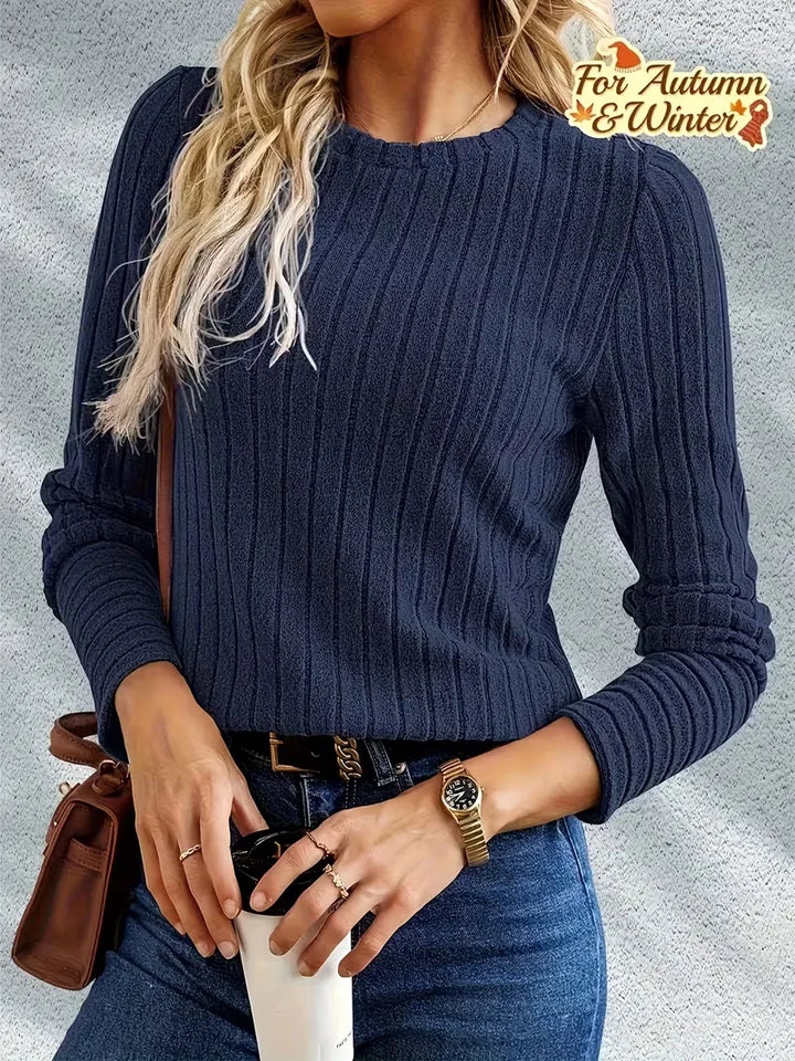 Comfortabele dames top met lange mouwen, ribstructuur en ronde hals, essentieel voor je garderobe.