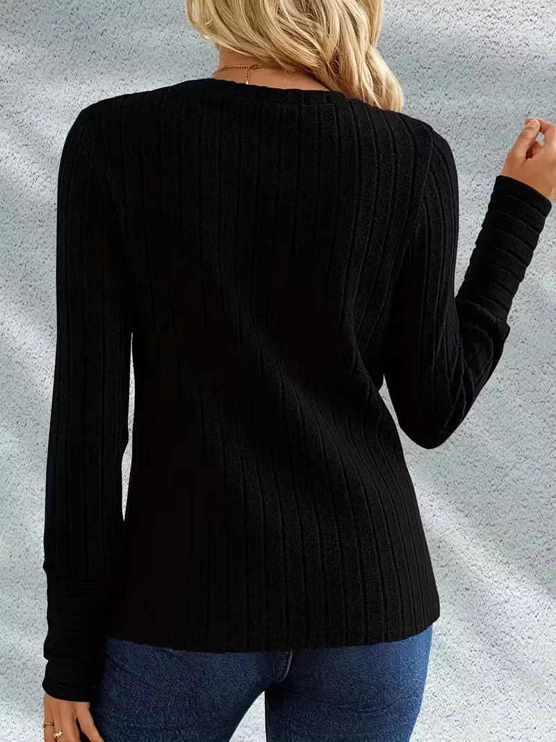 Ribgebreide dames longsleeve, trendy en comfortabel, perfect voor dagelijkse herfst outfits.