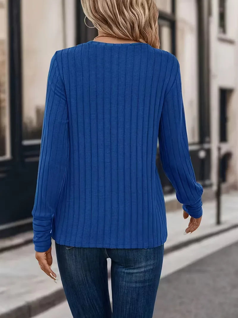 Trendy en comfortabele dames longsleeve met ribstructuur, bovenkleding voor smartcasual lente/herfst.