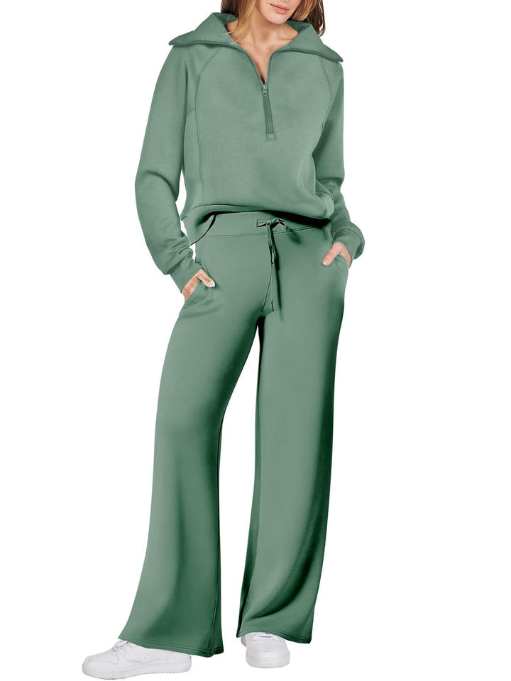Modieuze dames lounge set met ritssluiting. Comfortabele vrouwenmode, perfect voor een relaxte dag.