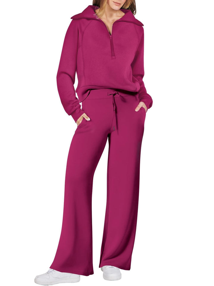 Luxe dames lounge set met ritssluiting, voor stijlvolle ontspanning. Tweedelige complete set.