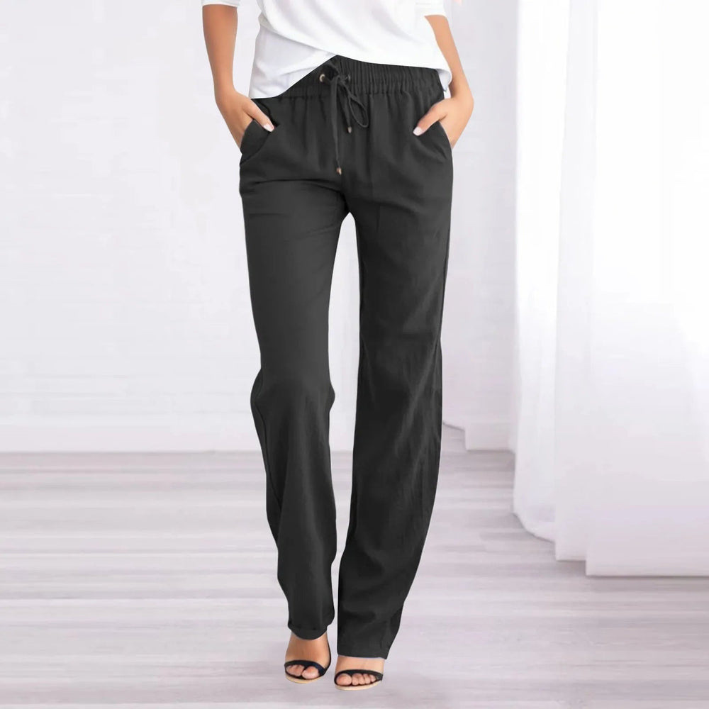 Casual dames zomerbroek van ademend katoen-linnen stof, comfortabel en modieus.