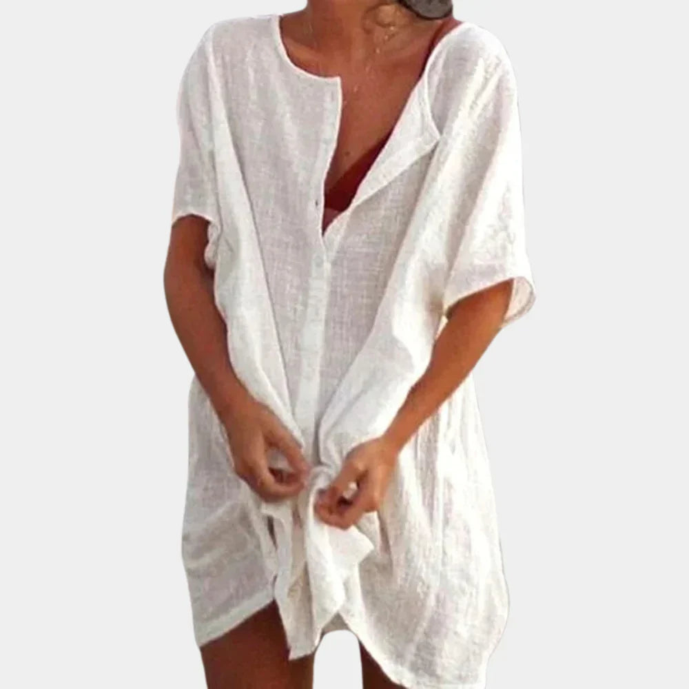 Dames luchtige strandtuniek van linnenblend, perfect voor de zomer en strandkleding.