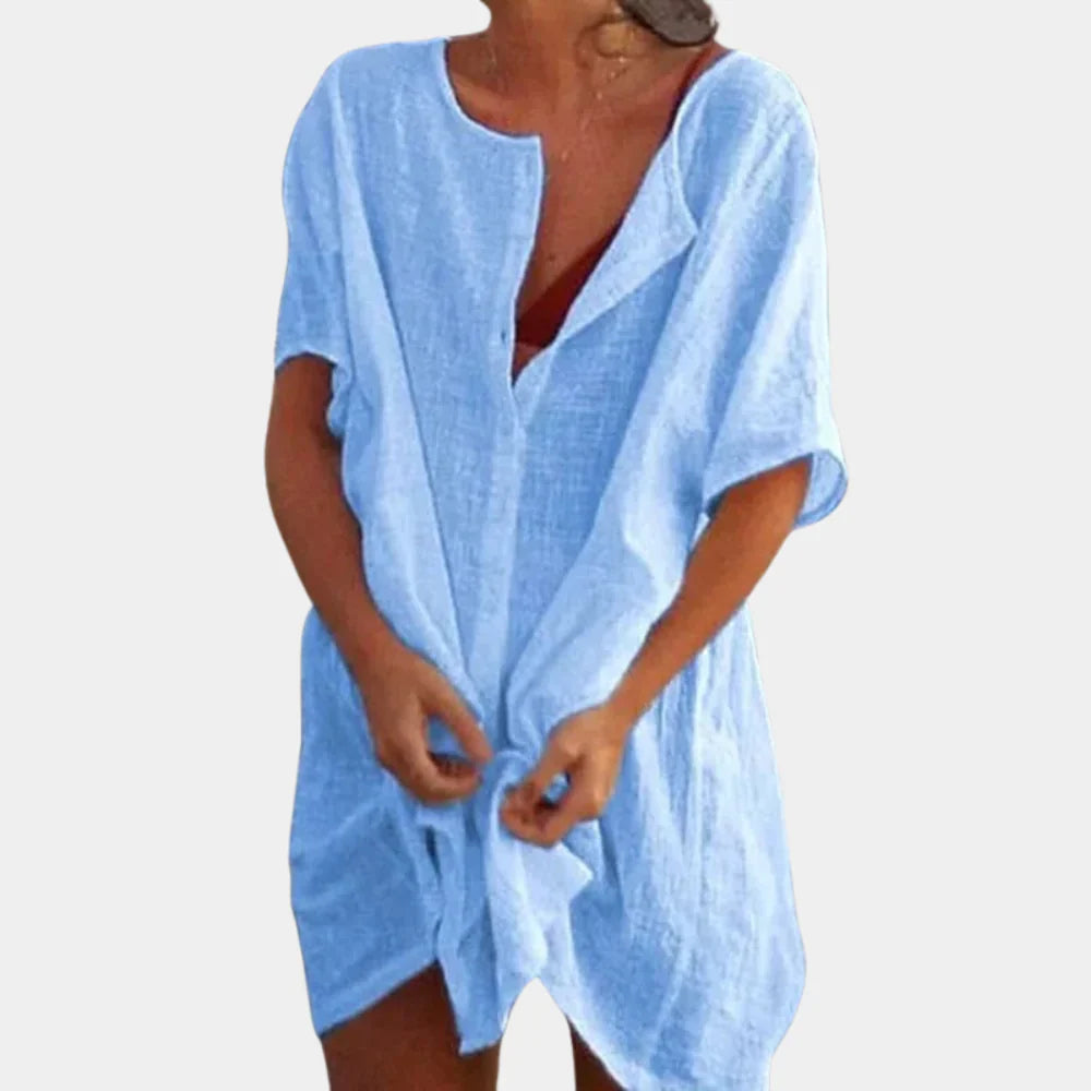 Hoymans casual mini-jurk: ademende linnenblend strandtuniek voor dames, losvallend.
