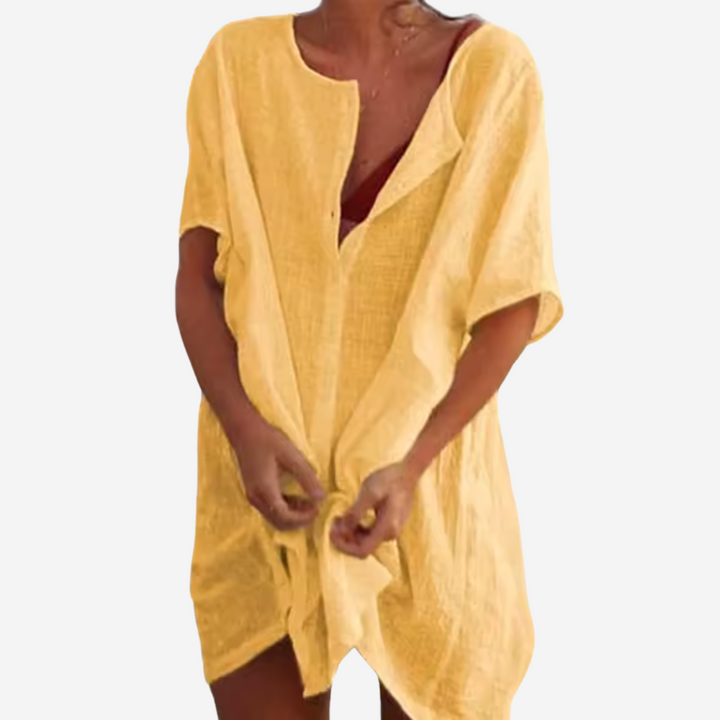 Hoymans dames linnenblend strandtuniek, zwart, losvallend en comfortabel voor het strand.