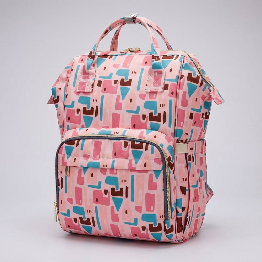 Stijlvolle dames luiertas rugzak met bloemenprint, ruime vakken voor alle babybenodigdheden.