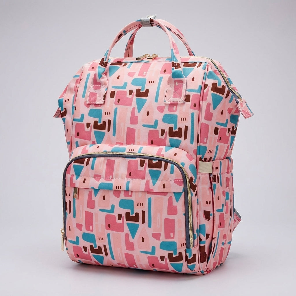 Stijlvolle dames luiertas rugzak met bloemenprint, ruime vakken voor alle babybenodigdheden.