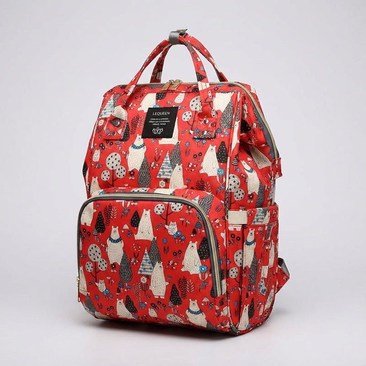 Vooraanzicht Babyluxe luiertas rugzak voor dames, toont ritsvakken en modern design.