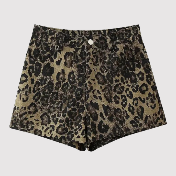Dames luipaardprint shorts met elastische taille, comfortabel en lichtgewicht voor zomerse casual dagen of strandkleding.