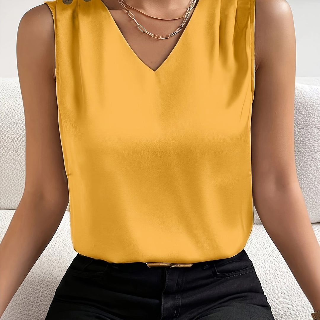 Elegante mouwloze dames top met diepe V-hals, comfortabel en modieus voor zomerse dagen.