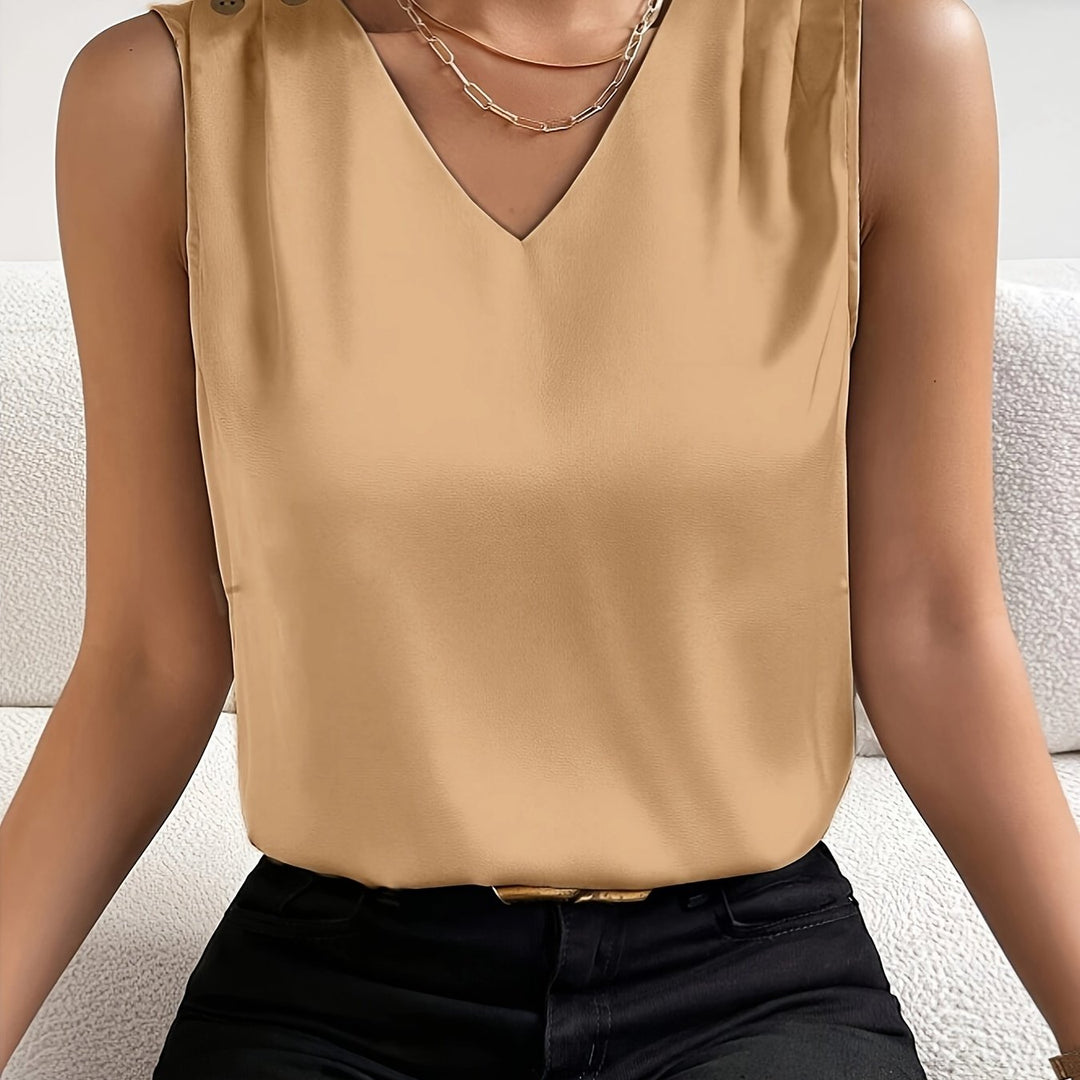 Casual chique dames kleding top met knopen, V-hals en mouwloos design, een must-have voor fashion liefhebbers.