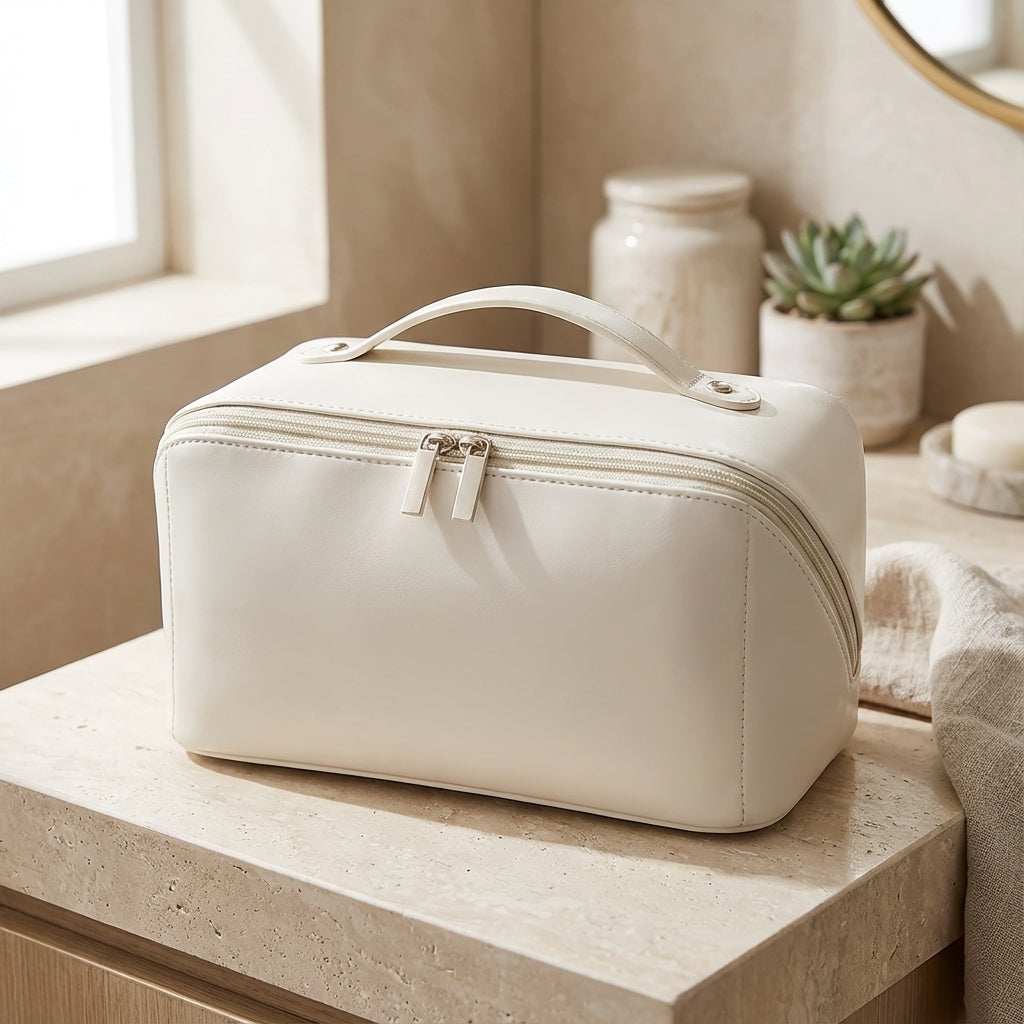 Dames make-up reistasje, stijlvol en compact voor cosmetica en accessoires. Perfect georganiseerd voor onderweg.