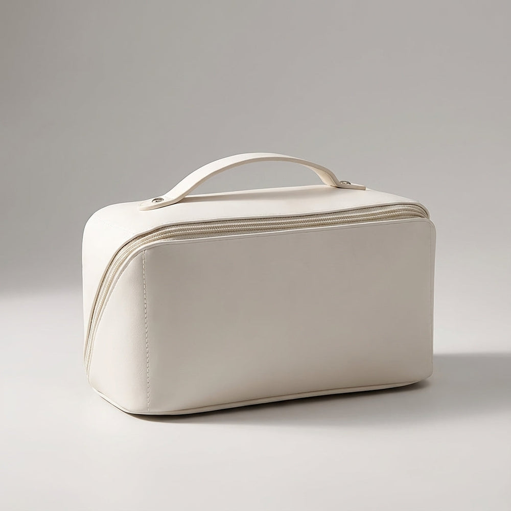 Compact dames make-up tasje met meerdere vakken; ideale beauty organizer voor reisbenodigdheden.