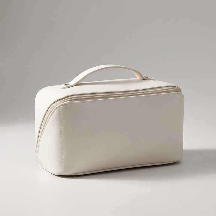 Compact dames make-up tasje met meerdere vakken; ideale beauty organizer voor reisbenodigdheden.